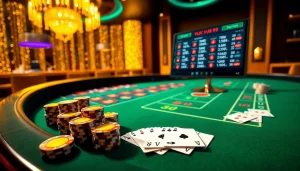 Experience luxury gaming with vua99 at a vibrant roulette table adorned with poker chips and cards.