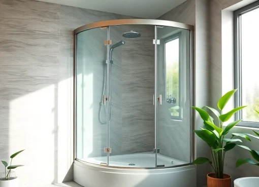 Admire the cabine de douche complete with sleek glass panels and modern fixtures for your elegant bathroom.