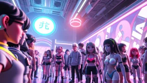 NSFW character avatars interacting in a vibrant digital landscape showcasing customization features.