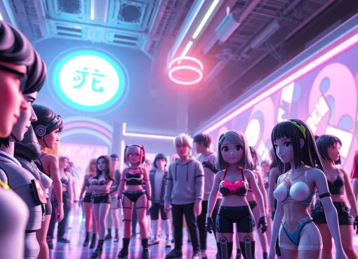 NSFW character avatars interacting in a vibrant digital landscape showcasing customization features.