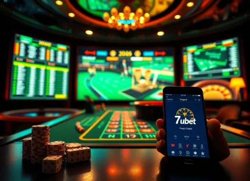 7upbet app interface showcased in a luxurious online casino setting, exhibiting vibrant gambling elements.