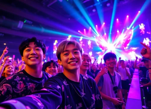 BTS news featuring members engaging with fans in a vibrant concert atmosphere.