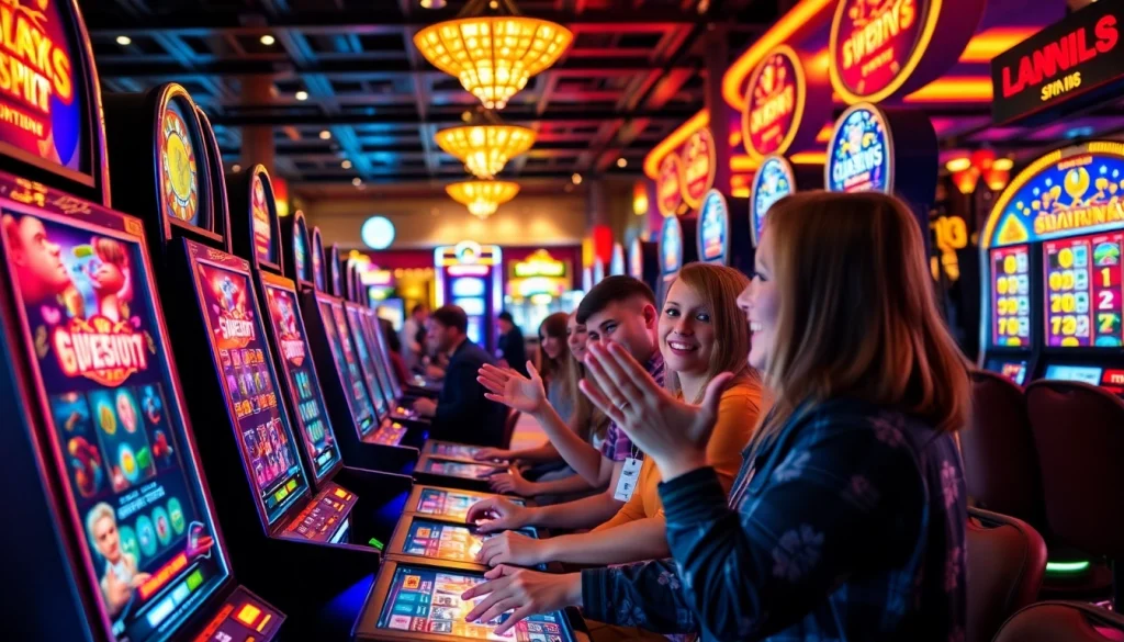 Menangkan dalam permainan slot depo 1k dengan suasana kasino yang meriah.