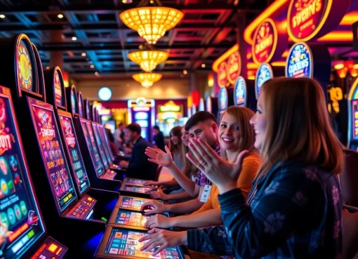 Menangkan dalam permainan slot depo 1k dengan suasana kasino yang meriah.