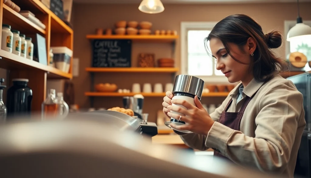 Genießen Sie eine Tasse Kaffee im Coffee Shop Verband Lloret de Mar mit freundlichem Barista.