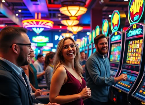 Permainan slot depo 1k yang menyenangkan dengan pemain antusias di kasino.